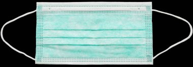 Koruyucu tıbbi maske siyah arka plan, üst görüş ve pankartta izole edilmiş. Sağlık hizmeti şablonu, kopyalama alanı. Coronavirus önleme tedbirlerini yaydı