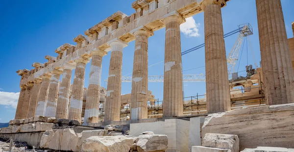 Acropoli Atene Grecia Partenone Tempio Facciata Vista Laterale Antiche Rovine — Foto Stock