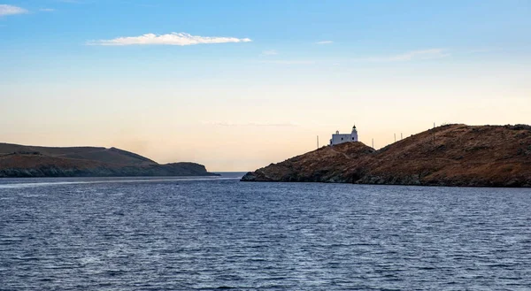 Greece Kea Tzia Island Lighthouse Cape Clear Blue Sky Rippled — Stock Photo, Image