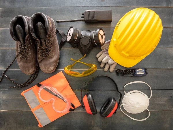 Dispositivi Protezione Della Sicurezza Sul Lavoro Posa Piatta Equipaggiamento Protettivo — Foto Stock