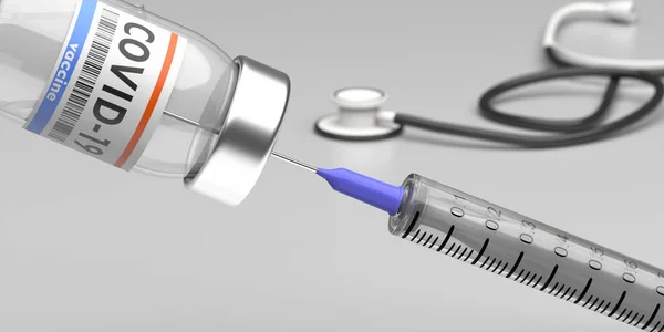 Coronavirus Vaccin Medicinsk Injektionsspruta Och Injektionsflaska Grå Färg Bakgrund Covid19 — Stockfoto