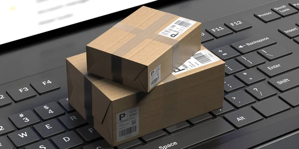 Online Shopping Handel Och Paket Leverans Koncept Brown Paket Svart — Stockfoto