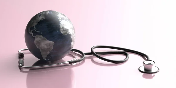 Världshälsodagen Globalt Hälsovårdskoncept Jorden Planeten Jordklotet Och Medicinska Stetoskop Rosa — Stockfoto