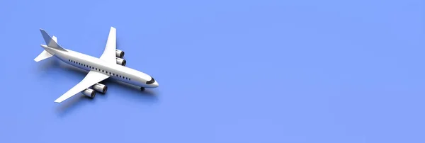 Flugzeugmodell Weiß Leer Auf Blauem Hintergrund Passagierflugzeug Flug Für Geschäftsreisen — Stockfoto