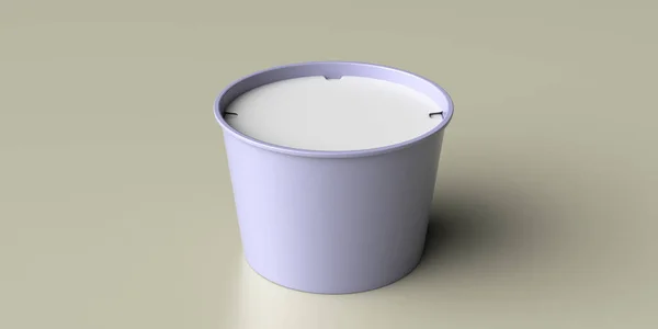 冰淇淋空白碗包 白色盖在淡绿色的背景上 塑料或纸制容器空白胶乳紫色广告模板 3D说明 — 图库照片