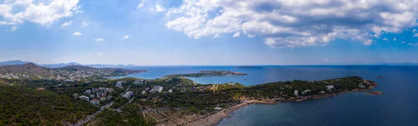 Atina Yunanistan Riviera Panorama Vouliagmeni Kavouri Kıyı Şeridinin Insansız Hava — Stok fotoğraf