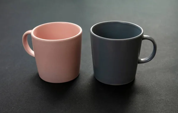 Tazas Café Sobre Fondo Negro Una Maqueta Taza Bebida Caliente — Foto de Stock