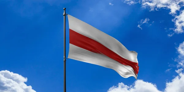 Bielorussia Bandiera Protesta Sventola Contro Sfondo Cielo Blu Bianco Rosso — Foto Stock