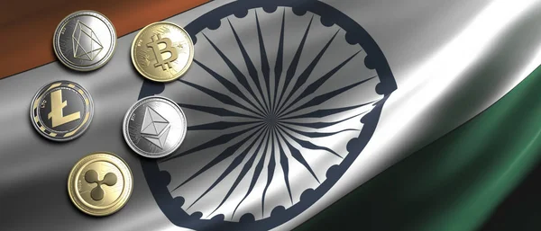 Kriptovaluta Blockchain Technológia Bányászat Indiában Bitcoin Ripple Litekoin Eos Ethereum — Stock Fotó