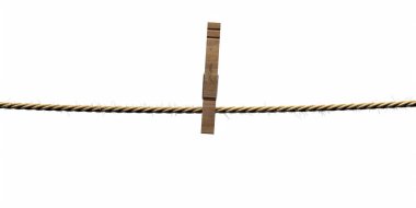 Çamaşır ipindeki mandal beyaz arka planda izole edilmiş. Çamaşırları kurutmak için asıyorlar. Şablon, uzayı kopyala. 3d illüstrasyon