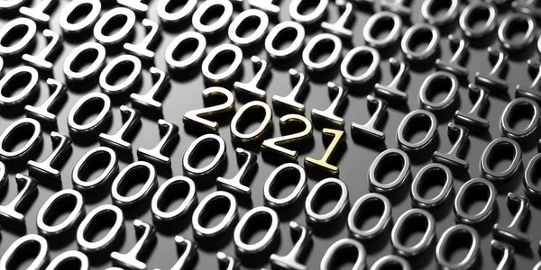 2021 New Year Digits Silver Binary Code Technology Background Golden — Stock Photo, Image