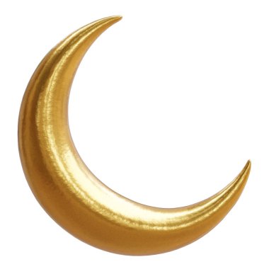 Altın hilal beyaz üzerine izole edilmiş. Ramazan İslam sembolü, 3d illüstrasyon