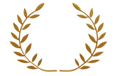 Altın defne çelengi beyaza izole edilmiş. Altın Yunan zeytin yaprağı, ödül, 3D resim