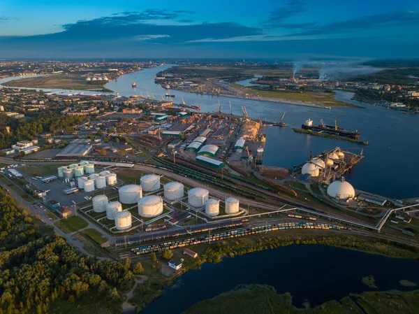 Gas storage terminal in the sea port. Baltic sea, Daugava river.