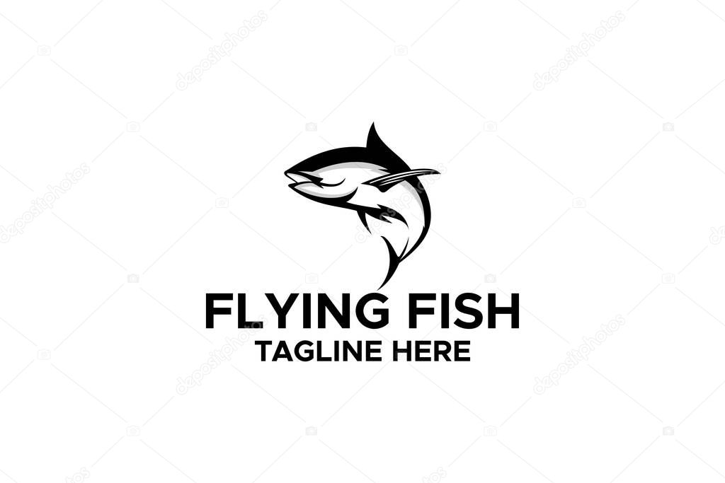 Flying Fish Wildlife Black Colored Illustration Design