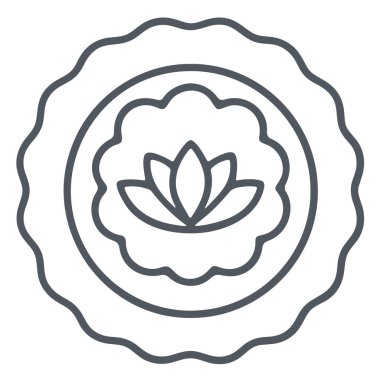 Ortasında nilüfer çiçeği deseni olan ay pastasının basit bir çizgisi çizimi. Temiz vektör biçimi gelenek, şenlik ve kültürel sembolizmi vurguluyor.