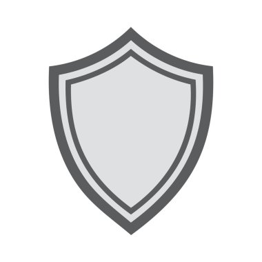 Üç katmanlı bir gri kalkan ikonu ve temiz, minimum vektör tarzında koyu bir dış kenarı var. Kalın hatlar ve basit şekiller güç ve güvenlik iletir.
