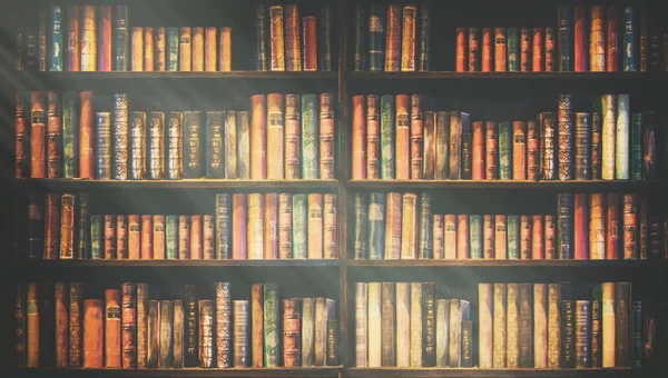 Blurred Bookshelf Many Old Books Book Shop Library — Stock Photo, Image