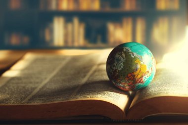 World globe on  book. education school Concept clipart