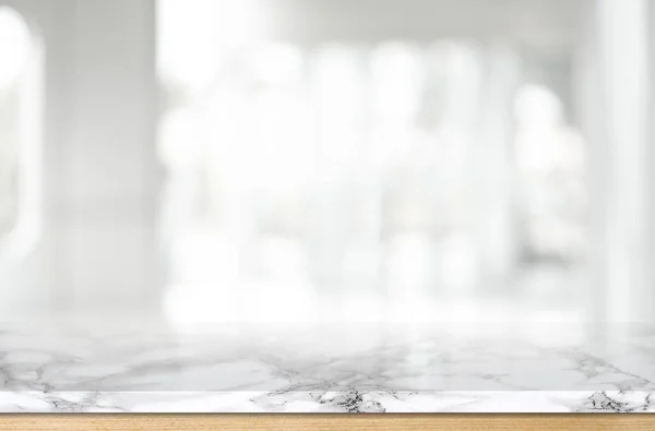 Wood table top on blurred kitchen background — Stock Photo, Image