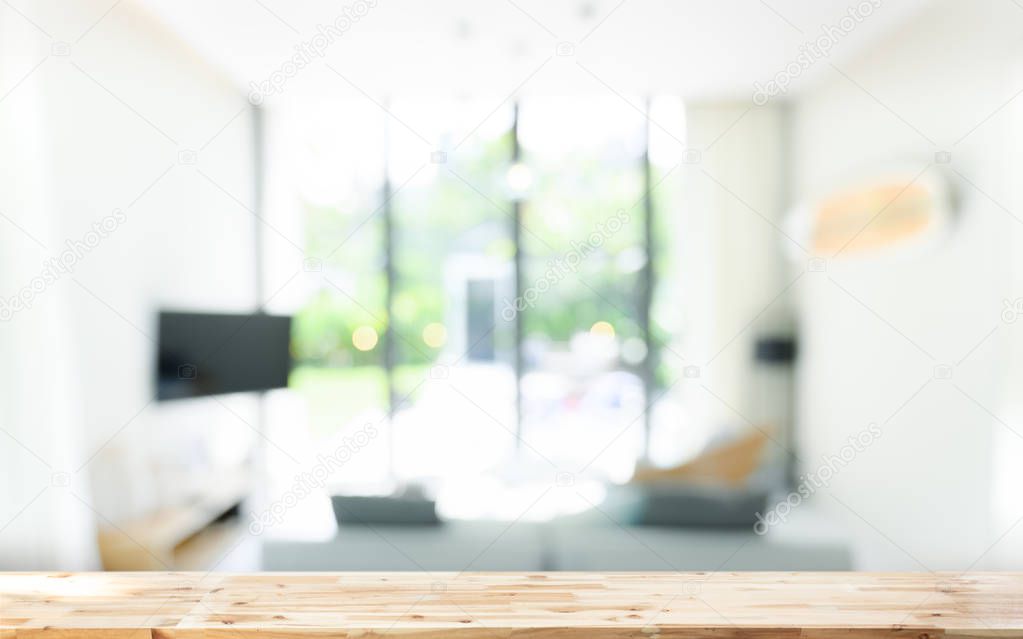 Wooden board empty table in front of blurred background. wood ov