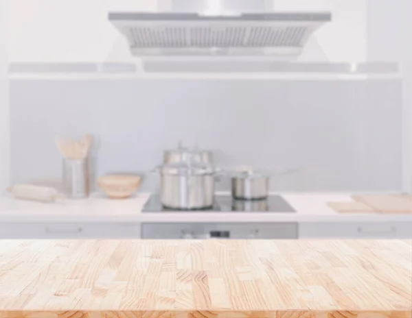 Tampo Mesa Madeira Fundo Sala Cozinha Borrão Pode Ser Usado — Fotografia de Stock