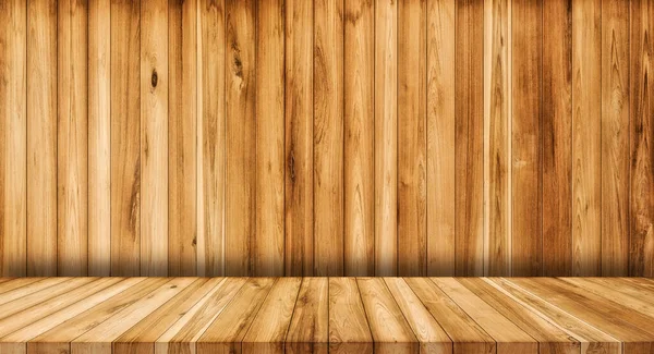 Leerer Raum Mit Holzwand Und Holzboden Holz Textur Hintergrund Für — Stockfoto