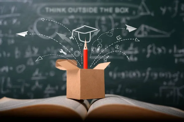 Think Box School Green Blackboard Startup Education Concept Creative Idea — Stockfoto