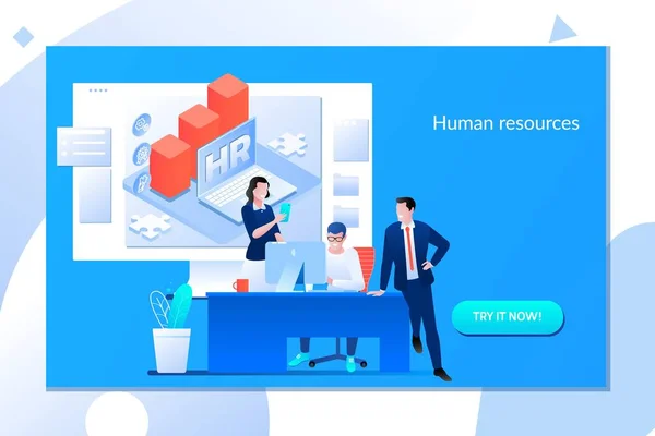 Concepto Gerente Recursos Humanos Contratación Empleados Trabajadores Para Trabajo — Vector de stock