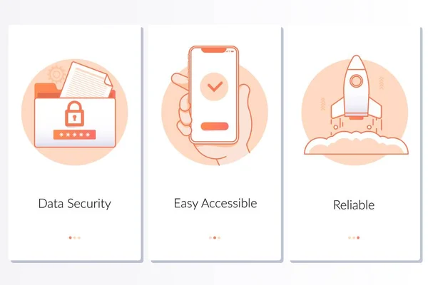 Seguridad Lanzamiento Rápido Fácil Instrucciones Gráficas Pasos Servicio Confiables Interfaz — Archivo Imágenes Vectoriales