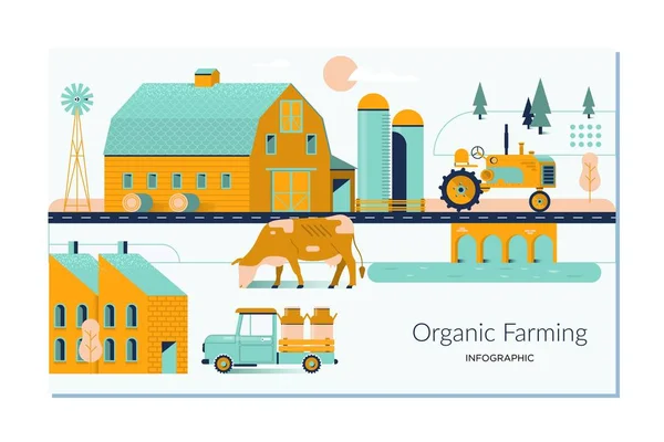 Landwirtschaft Und Landwirtschaft Horizontale Banner Flachbild Illustration — Stockvektor