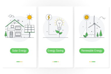 Güneş enerjisi, enerji tasarrufu, yenilenebilir enerji. UX, UI, GUI vektör çizim