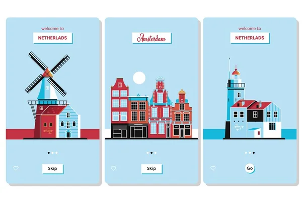 Bine ați venit în Olanda salut carduri de suvenir, șablon de design de imprimare sau poster . — Vector de stoc