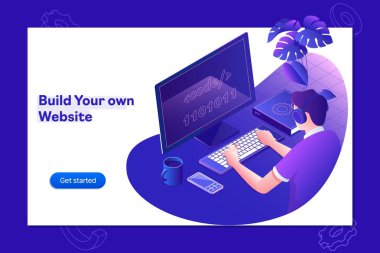 Programmer and engineering development illustration.Website design. Programmer working in a software develop company office clipart svg vector 