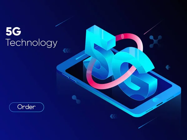 Moderno banner concepto de tecnología 5G. Ilustración vectorial isométrica — Vector de stock