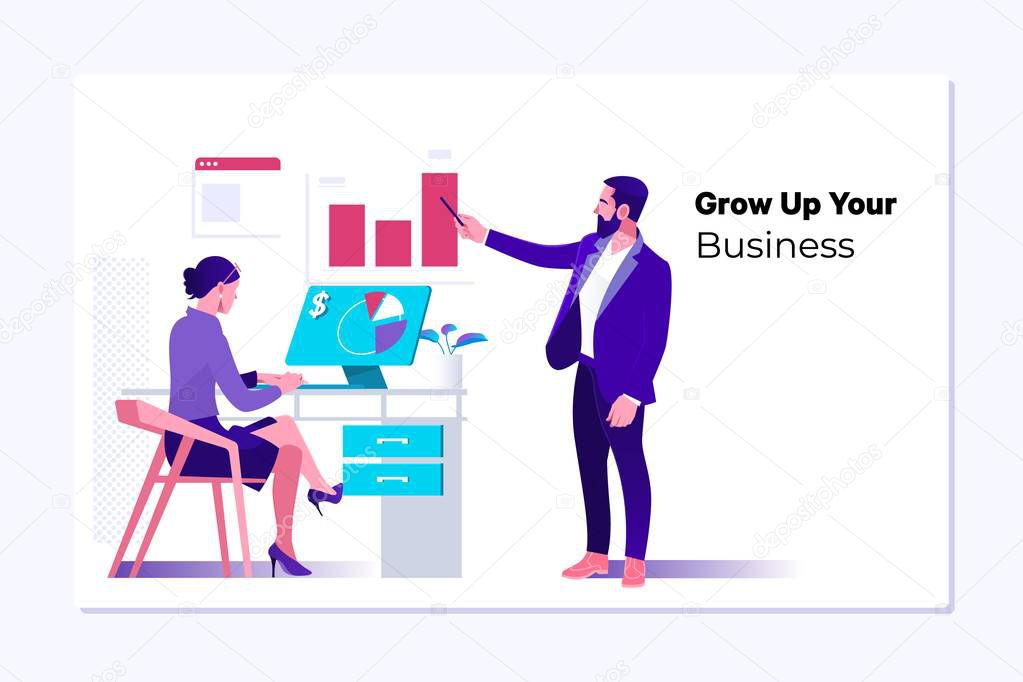 Vector web page design template of Business development to success and growing growth concept