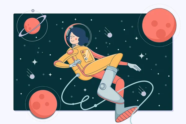 Astronauta nello spazio. Scoperta ed esplorazione del Cosmo — Vettoriale Stock