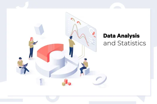 データ分析と統計の概念アイソメウェブバナー — ストックベクタ