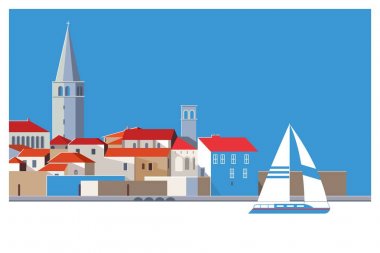 Porec güzel romantik eski şehir, Istrian Yarımadası, Hırvatistan, Avrupa