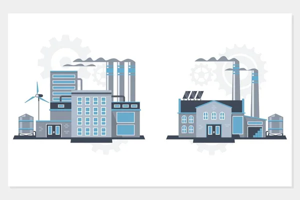 Βιομηχανικά εργοστάσια και σταθμοί παραγωγής ηλεκτρικής ενέργειας icon set.vector εικονογραφήσεις βιομηχανικών κτιρίων. — Διανυσματικό Αρχείο