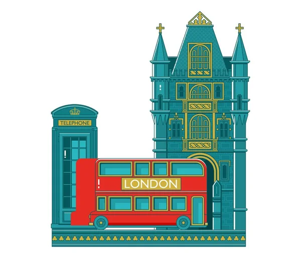ロンドンの街の建物はシルエット。ランドマークとロンドンの街並み。旅行｜Untied Kingdom skyline背景 — ストックベクタ