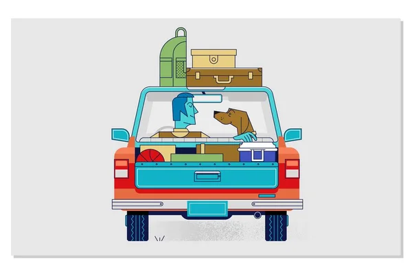 Voyager avec des animaux de compagnie par concept de voiture illustration vectorielle plate — Image vectorielle