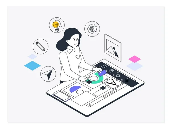 Graphisme et web design. Concept pour le processus créatif, la conception et le développement graphique et web Illustrations de concepts vectoriels — Image vectorielle