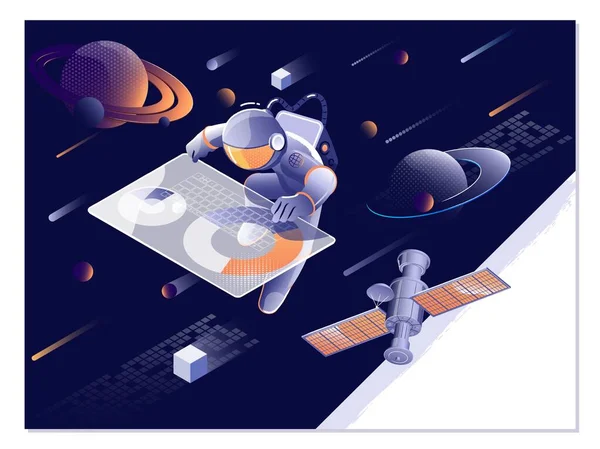 Space explore. Astronaut, asteroid, comet and space object set vector illustration — Stock Vector