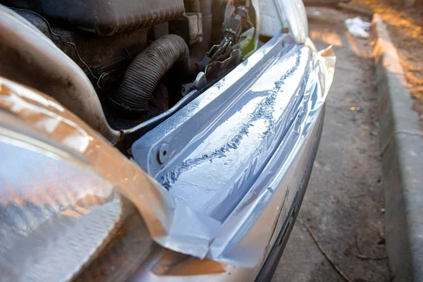 Reparatie Verven Van Een Grijze Auto Bumper Lassen — Stockfoto