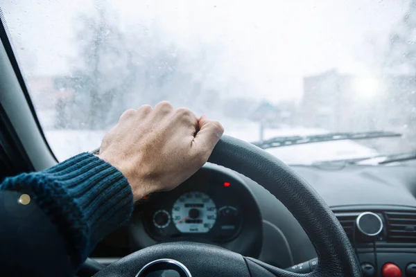 Icy Road Winter Road Winter Conditions Road View Driver — Stock Photo, Image