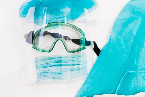 Médicos Uniforme Protección Para Epidemias Gafas Protección Facial Guantes Máscara — Foto de Stock