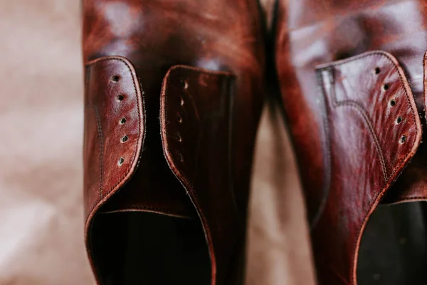 Pair Stylish Leather Brown Male Shoes Close View — Stock Photo, Image