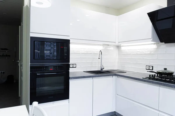 Interior View Stylish Black White Kitchen — Stock Photo, Image