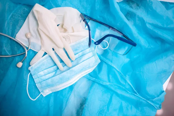 Traje Protección Médica Para Médico Con Gafas Máscara Con Guantes — Foto de Stock